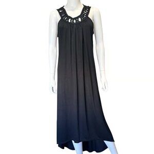 Swimsuits For All Coverup Womens 14/16 Black Sleeveless Knotted Neckline Maxi